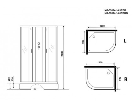 Душевая кабина Niagara NG-33094-14LBK 100х90 см, с матовыми стеклами, левосторонняя