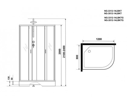 Душевая кабина Niagara NG-3512-14LBKTG 120х80 см, с тонированными стеклами, левосторонняя