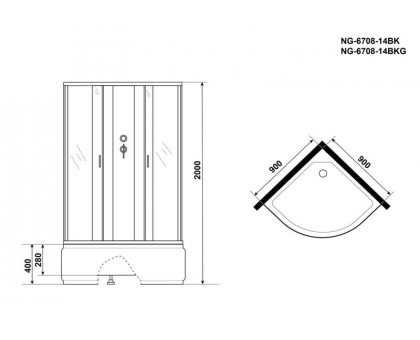 Душевая кабина Niagara NG-6708-14BK 90х90 см, с прозрачными стеклами