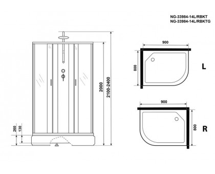 Душевая кабина Niagara NG-33984-14RBKT 90х80 см, с матовыми стеклами, правосторонняя