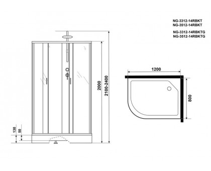 Душевая кабина Niagara NG-3512-14RBKTG 120х80 см, с тонированными стеклами, правосторонняя