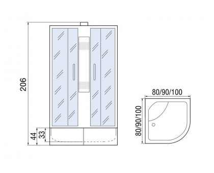 Душевая кабина Мономах 90/44 Б/К С МЗ 90х90х206, без крыши, полукруг